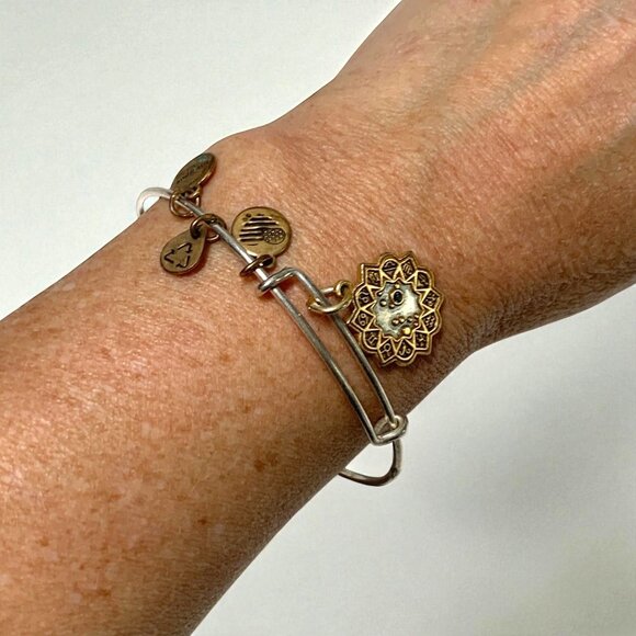 Alex and Ani Leo Zodiac Charm Bangle Silver Bangle Gold Charms Expands 2"- 3.5" - Picture 3 of 3